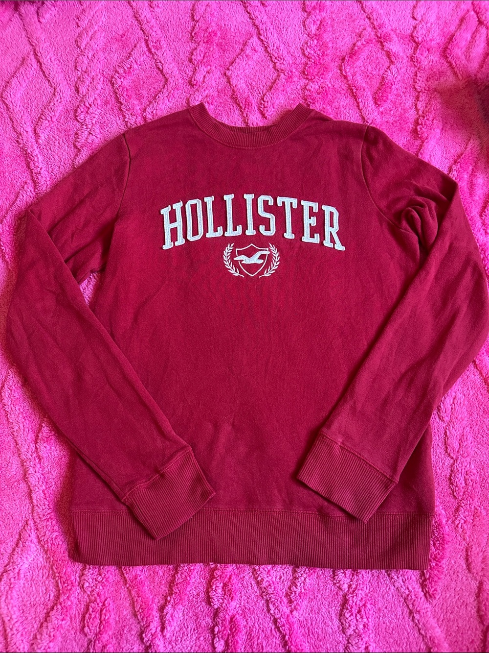 Hollister Y2K Women's Deep Red Crewneck Sweatshirt with Logo